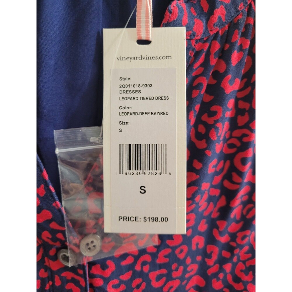 NWT Vineyard Vines Leopard Tiered Dress Small Deep Bay Red Blue Lined Viscose - Picture 4 of 8
